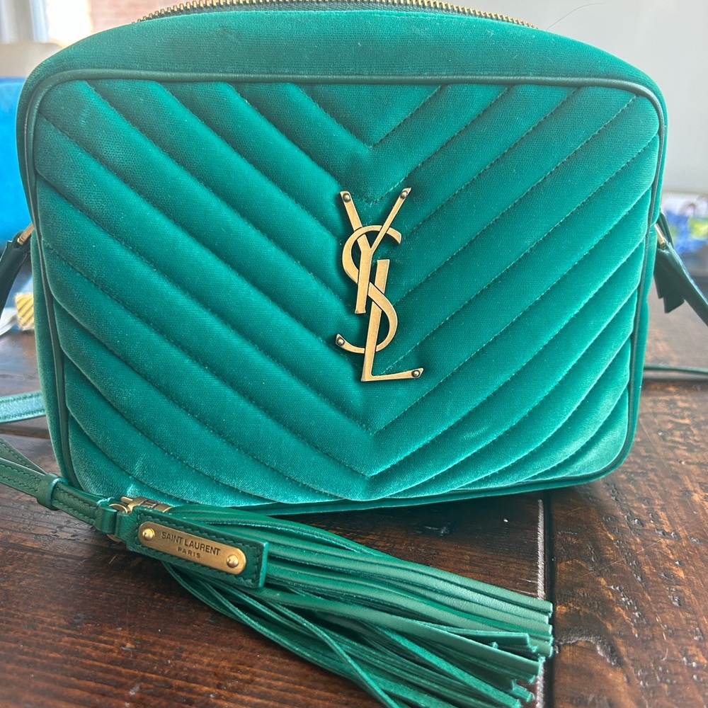 YSL Lou Camera Quilted Green Velvet Crossbody Bag